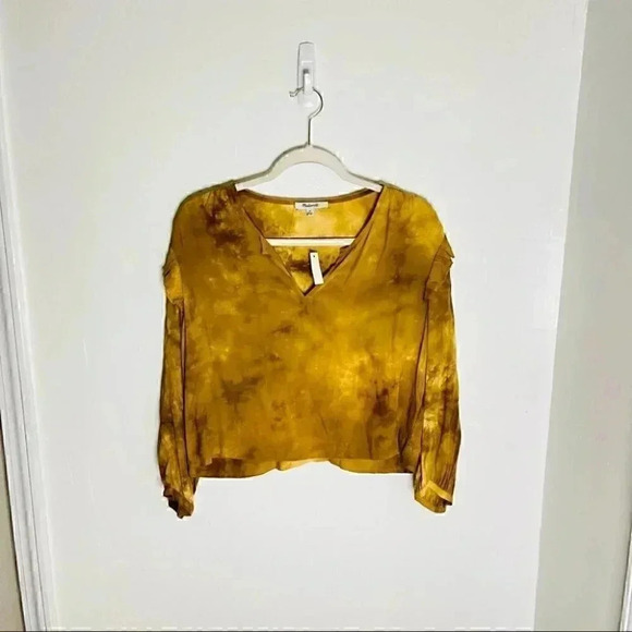 NEW Madewell Tie-Dye Ruffle-Shoulder Top Cottagecore Top Y2k Retro Egyptian Gold - Picture 3 of 8
